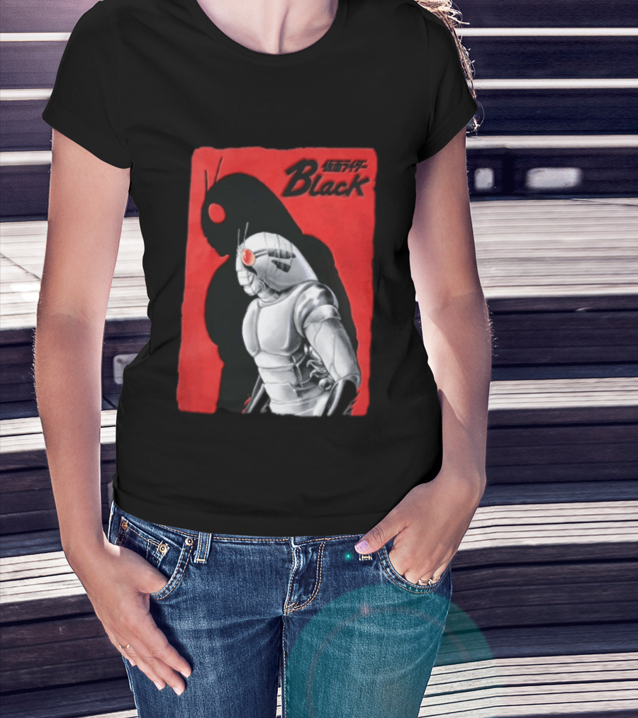 Kamen Rider Black Iconic Character Silhouette And Bold Red T-Shirt