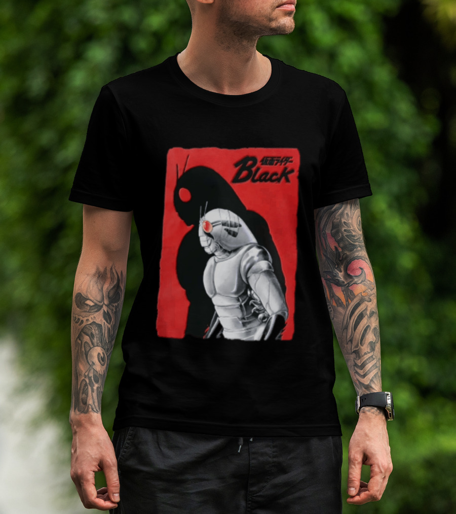 Kamen Rider Black Iconic Character Silhouette And Bold Red T-Shirt