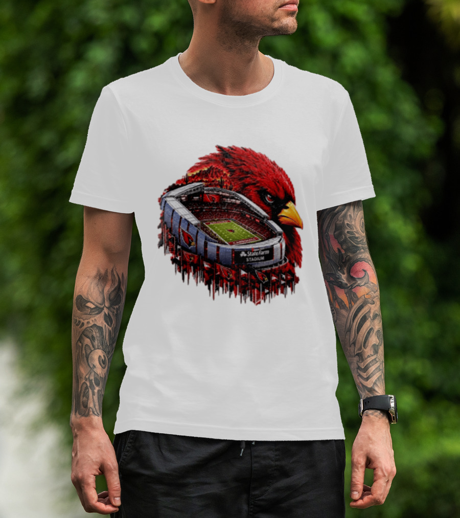 Arizona Cardinals State Farm Stadium With Cardinal Artwork And NFL Football T-Shirt