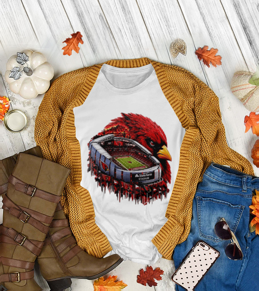 Arizona Cardinals State Farm Stadium With Cardinal Artwork And NFL Football T-Shirt