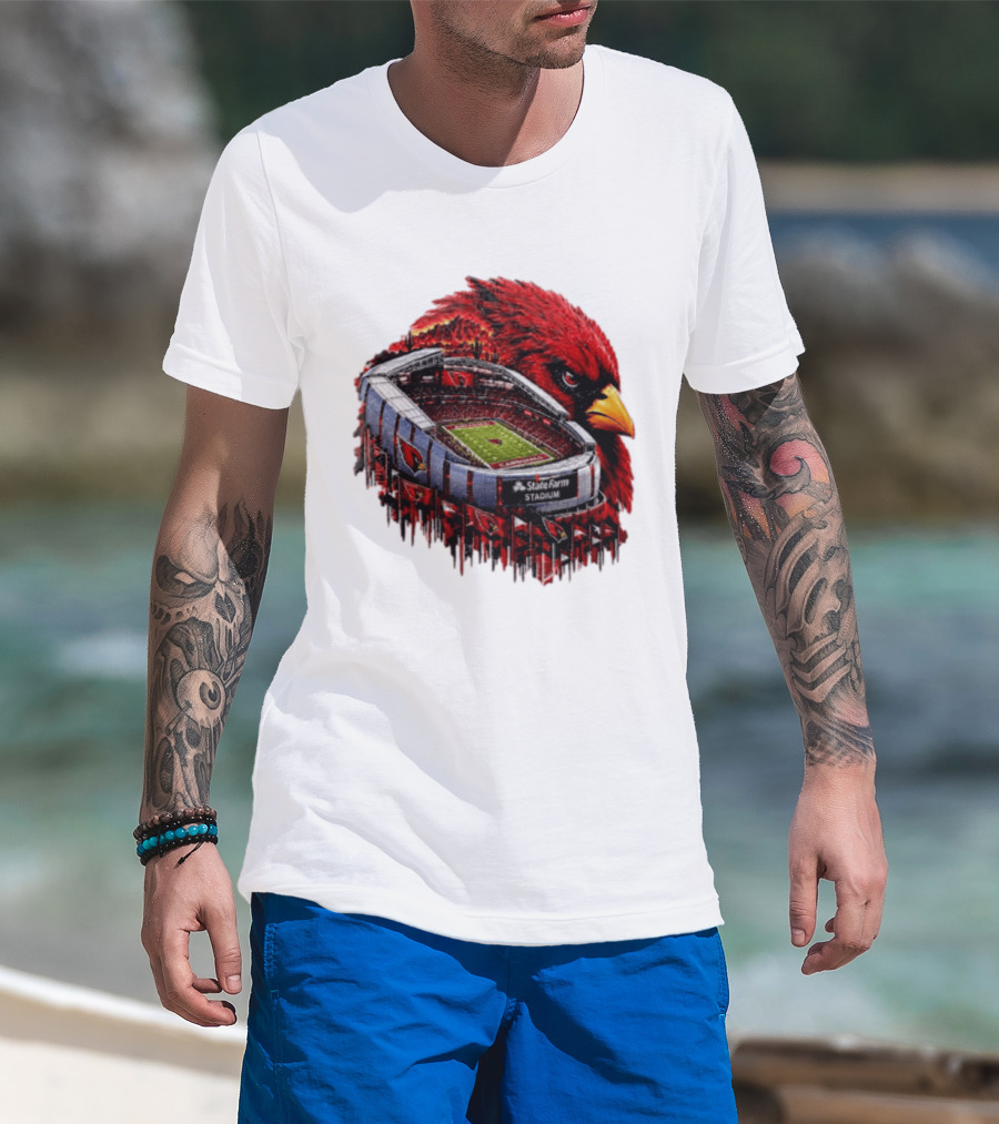 Arizona Cardinals State Farm Stadium With Cardinal Artwork And NFL Football T-Shirt