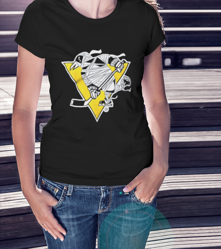 Pittsburgh Penguins Mummy Wrapped Hockey Stick Halloween 26 T-Shirt