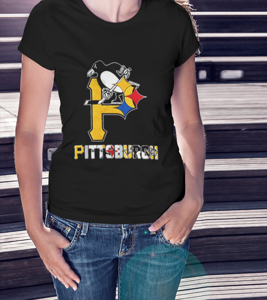 Pittsburgh Penguins Steelers P Logo Sport Map Iconic Team T-Shirt