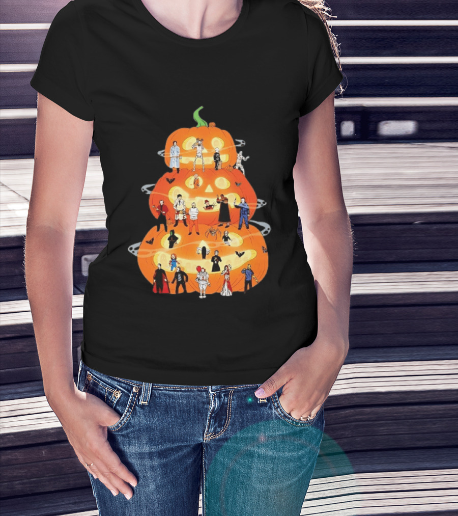 Horror Movie Icons Halloween Pumpkin Stack Villains T-Shirt