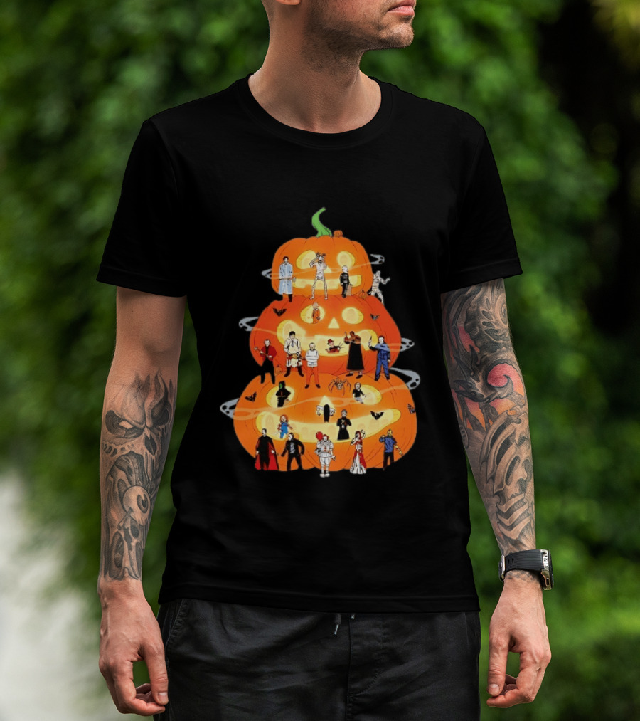 Horror Movie Icons Halloween Pumpkin Stack Villains T-Shirt