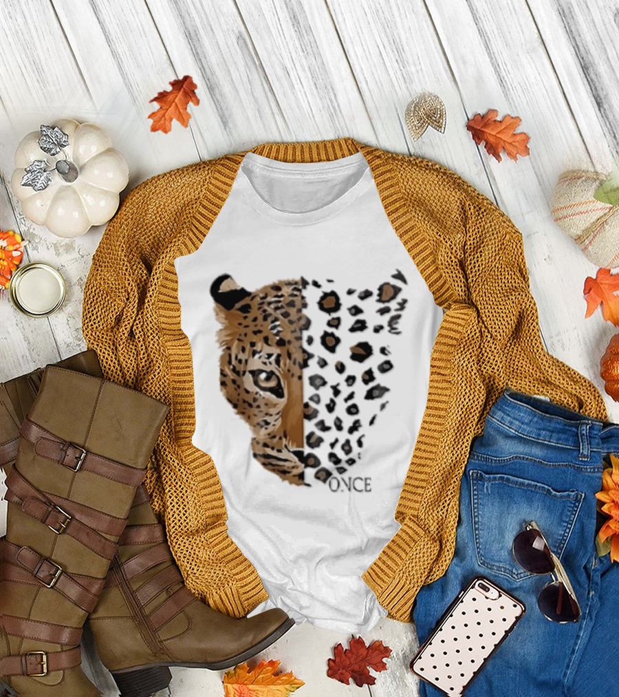 Once Leopard Face Half Animal Half Spots T-Shirt