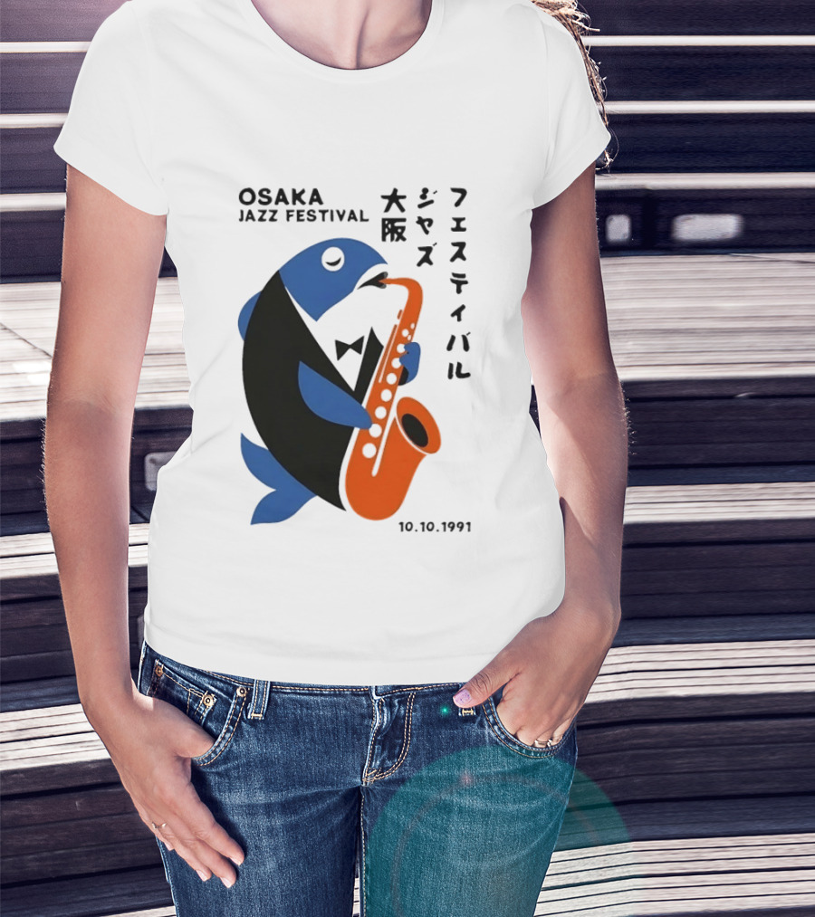 Osaka Jazz Festival 10.10.1991 Saxophone Playing Fish T-Shirt