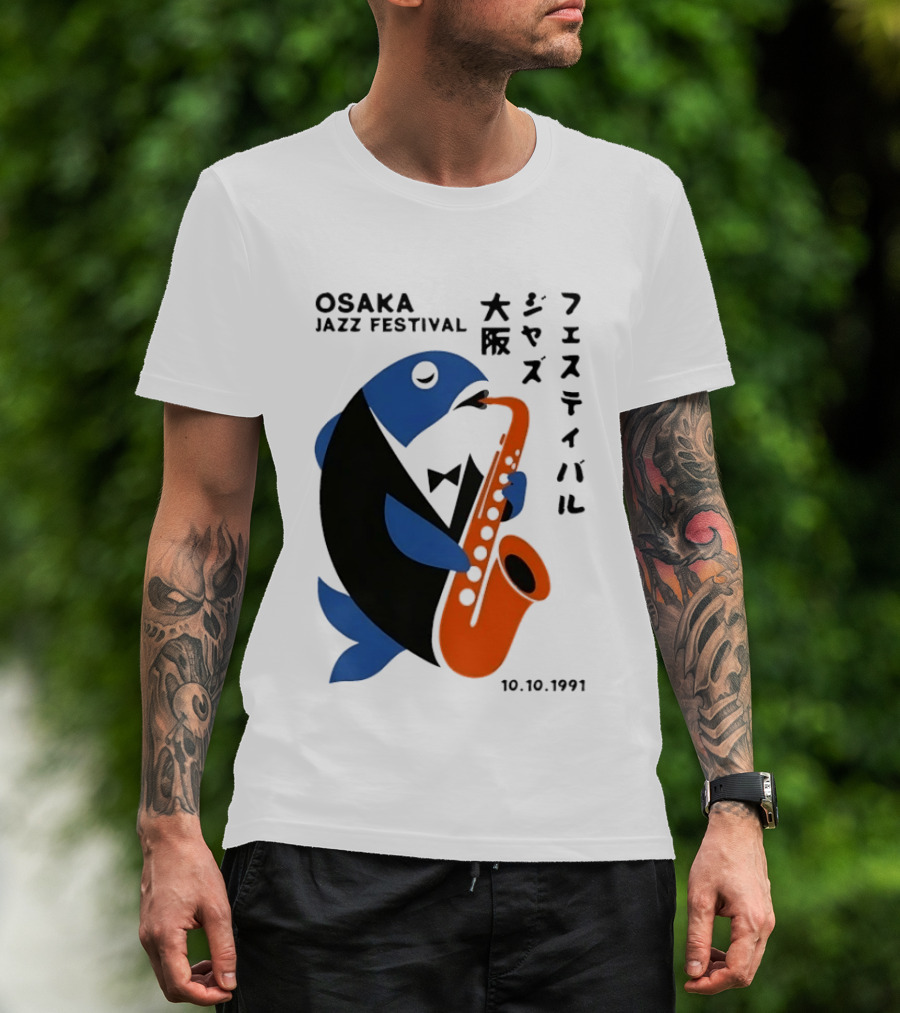 Osaka Jazz Festival 10.10.1991 Saxophone Playing Fish T-Shirt