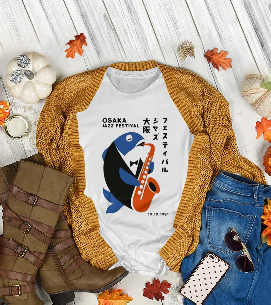Osaka Jazz Festival 10.10.1991 Saxophone Playing Fish T-Shirt