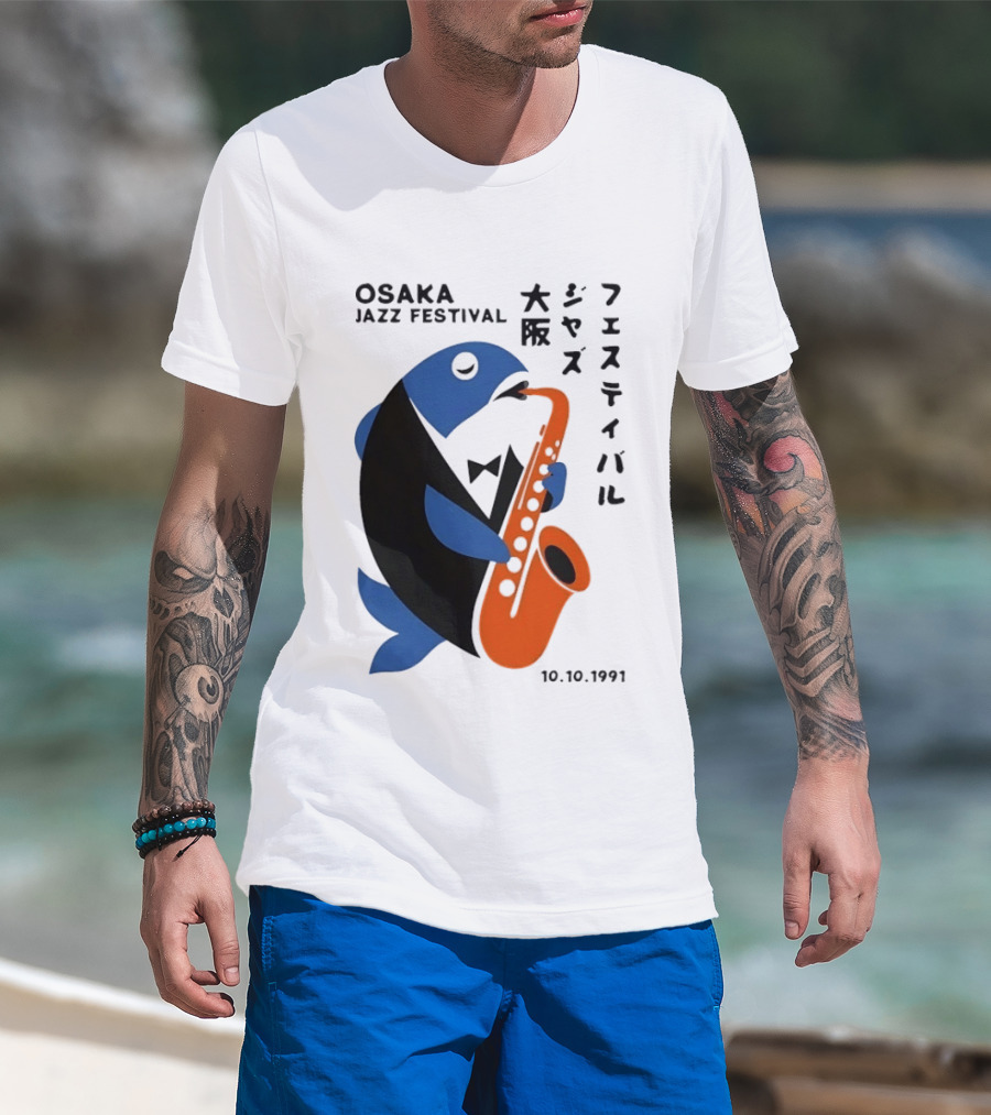 Osaka Jazz Festival 10.10.1991 Saxophone Playing Fish T-Shirt