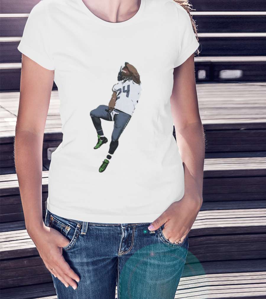 Seattle Seahawks Marshawn Lynch Number 24 Beast Mode Action Pose T-Shirt