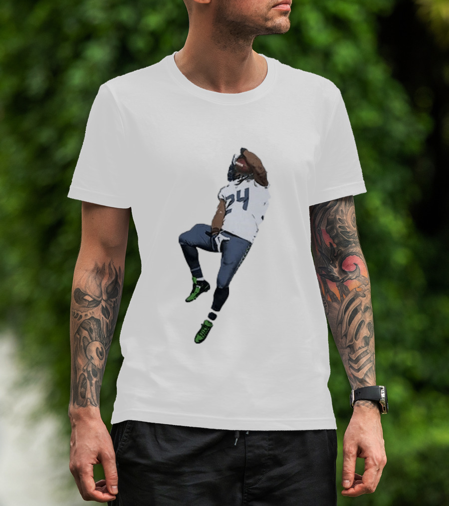 Seattle Seahawks Marshawn Lynch Number 24 Beast Mode Action Pose T-Shirt