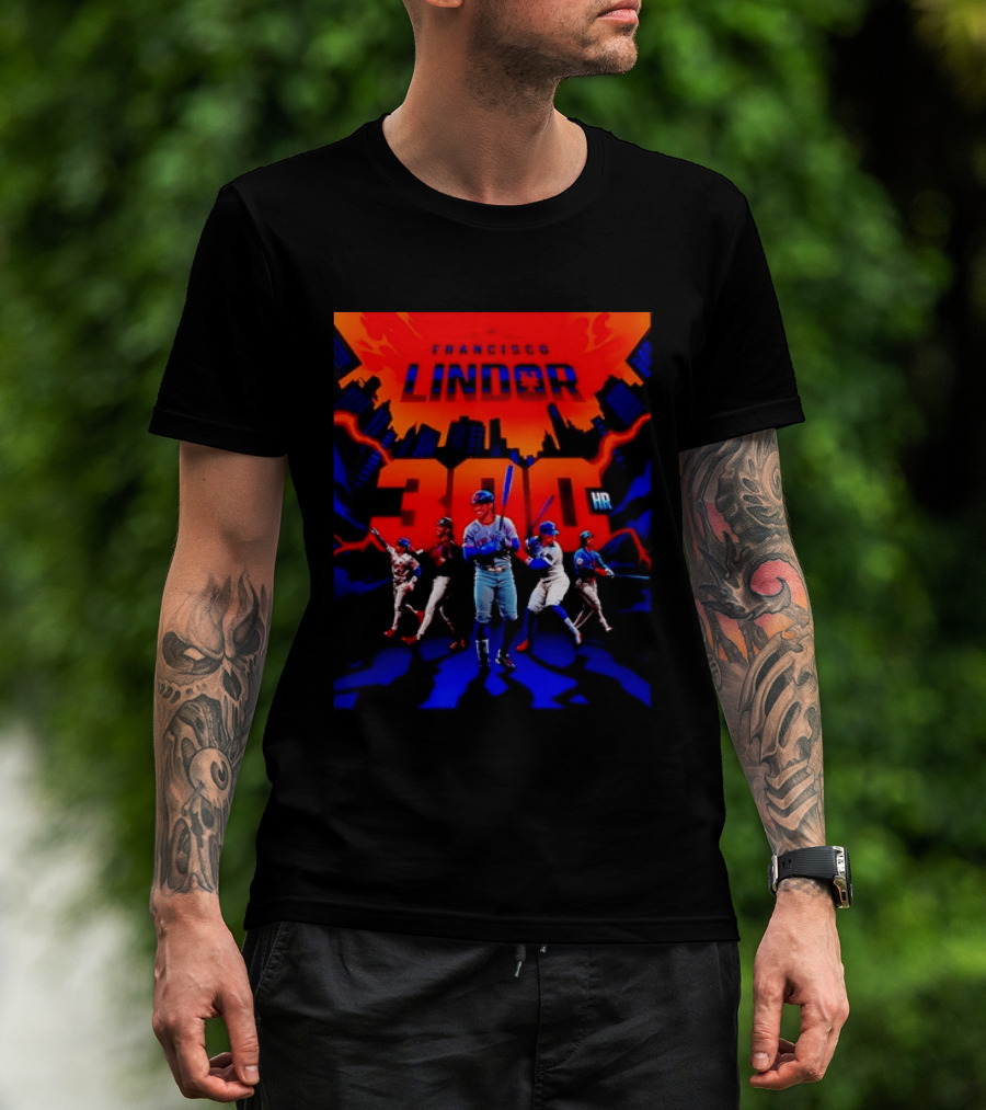 Francisco Lindor New York Mets 300 HR City Skyline Baseball Milestone T-Shirt