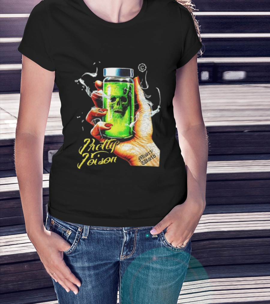 Pretty Poison Misery World Skull Bottle In Hand T-Shirt