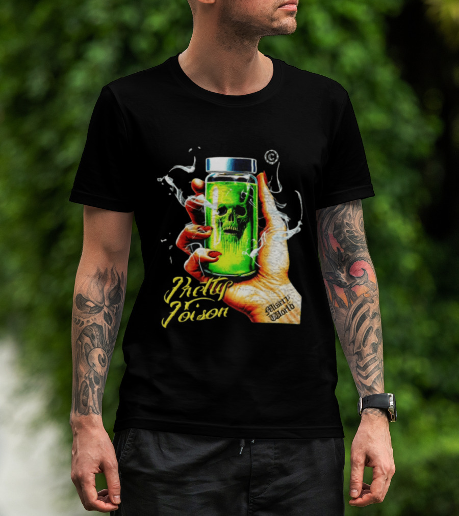 Pretty Poison Misery World Skull Bottle In Hand T-Shirt