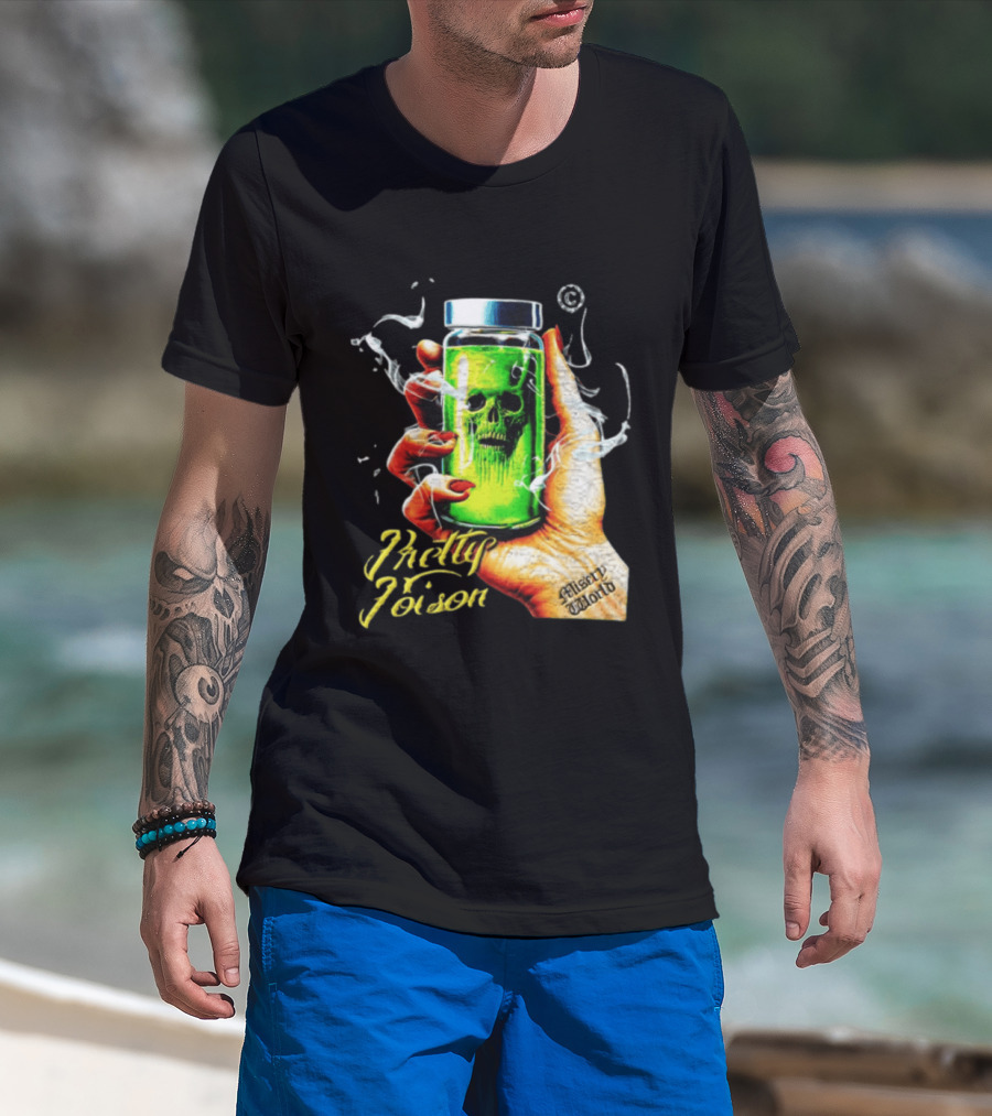 Pretty Poison Misery World Skull Bottle In Hand T-Shirt