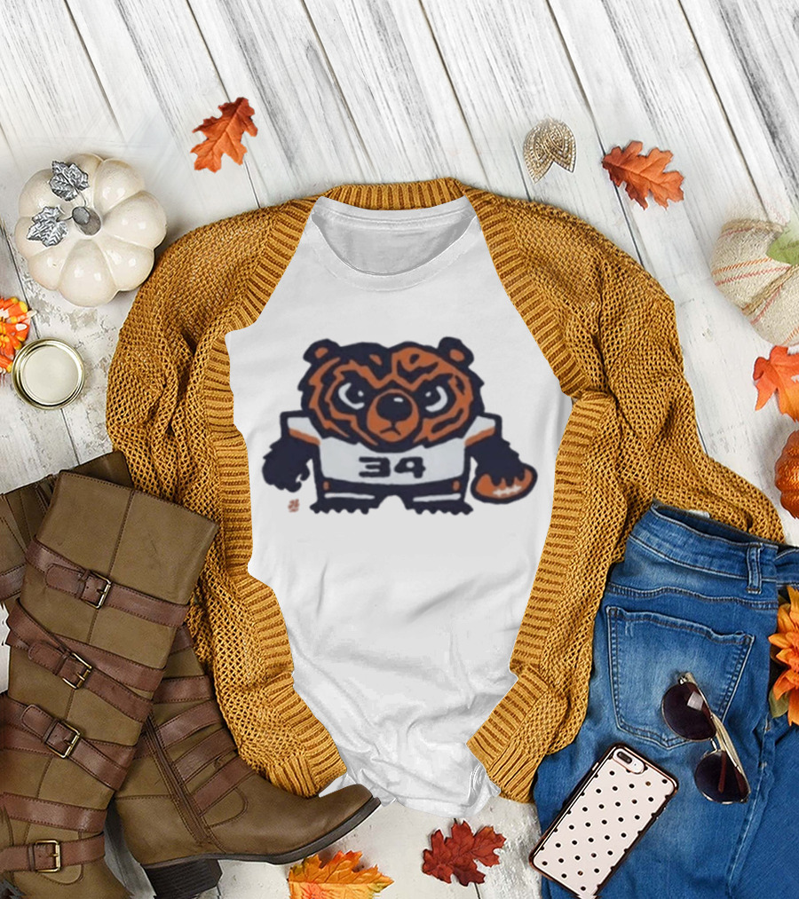 Chicago Bears Number 34 Bear Holding Football T-Shirt