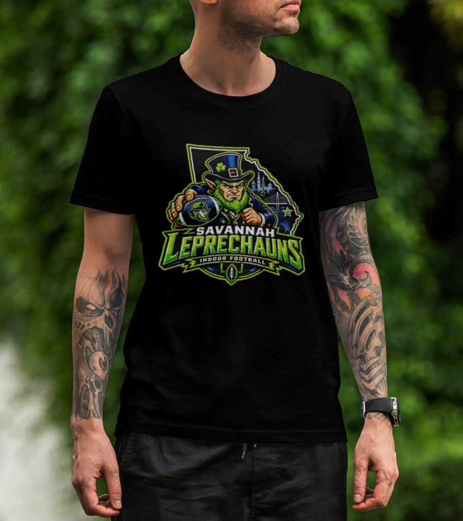 Savannah Leprechauns Indoor Football Angry Leprechaun Georgia Outline Skyline T-Shirt