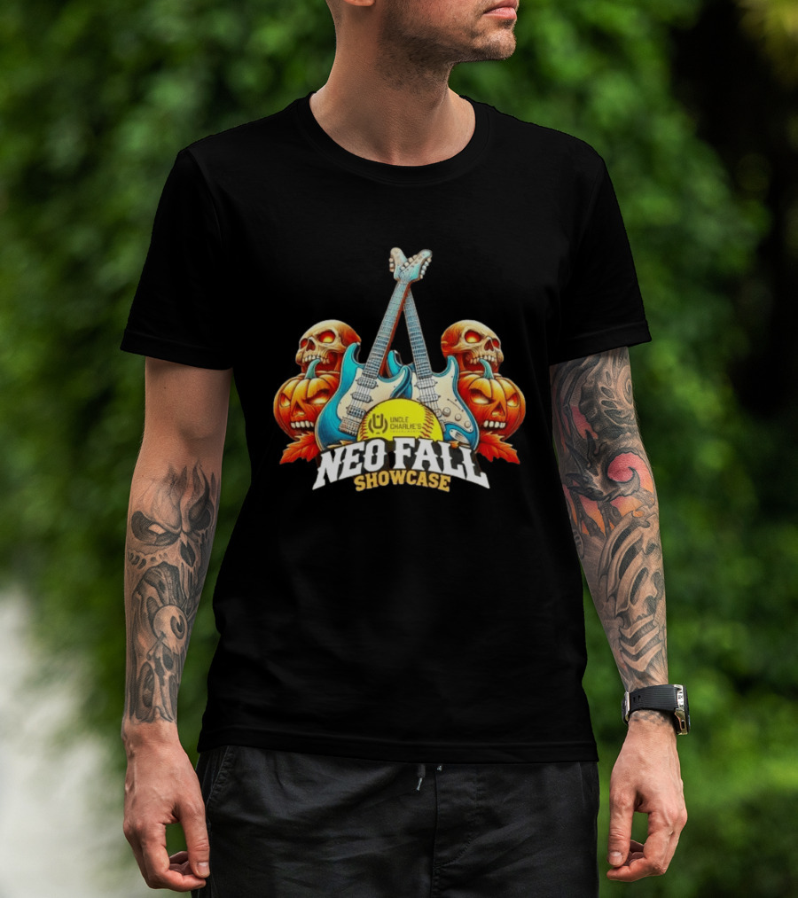 Uncle Charlie's NEO Fall Showcase Softball 2026 Halloween Guitar Skulls Pumpkins T-Shirt