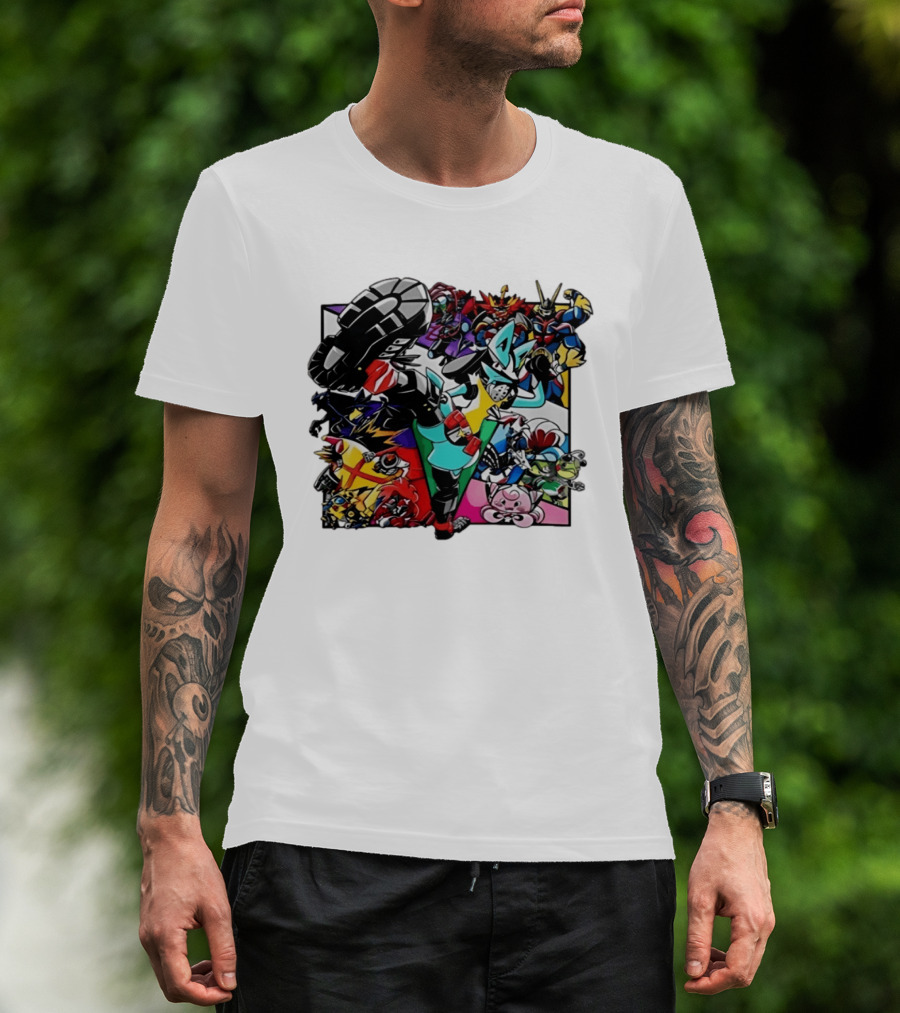Lucario And Friends Anime Mashup With Megaman Yu Gi Oh Gundam Wigglytuff Pikachu Charizard T-Shirt