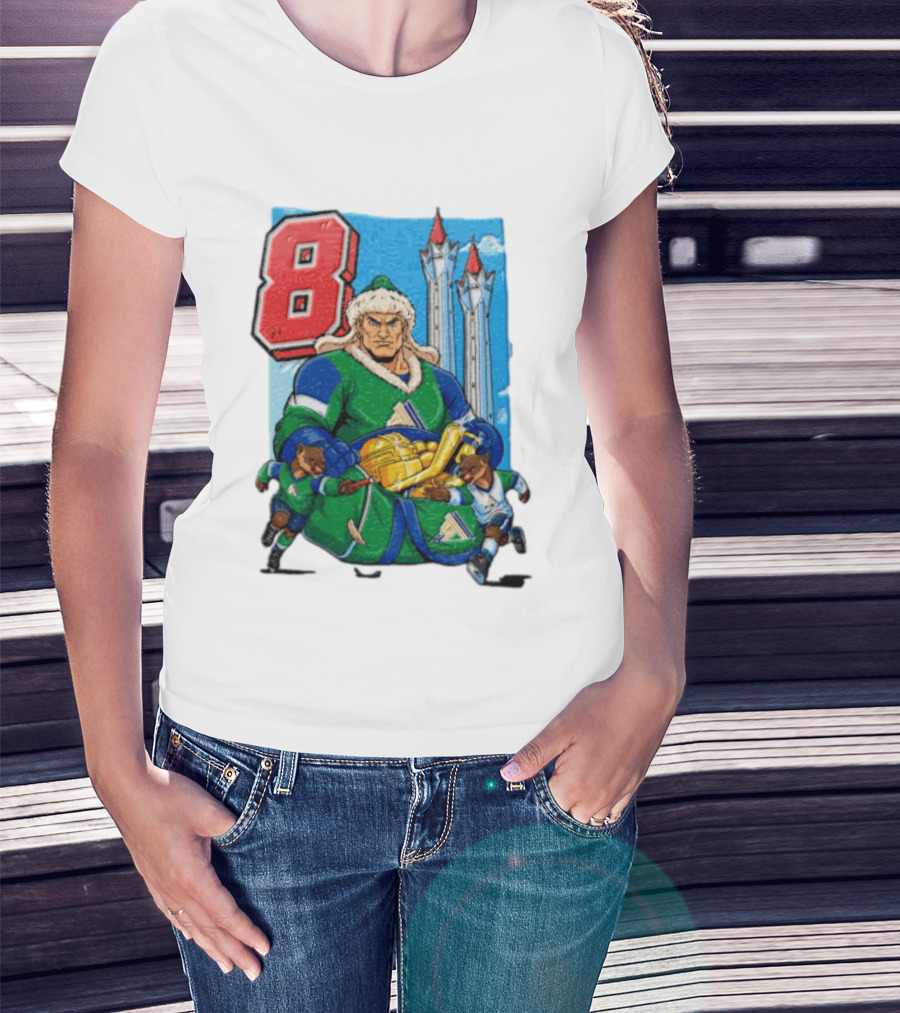 Shipachyov 8 Fur Hat Muscular Hockey Player Holding Gold Helmets T-Shirt