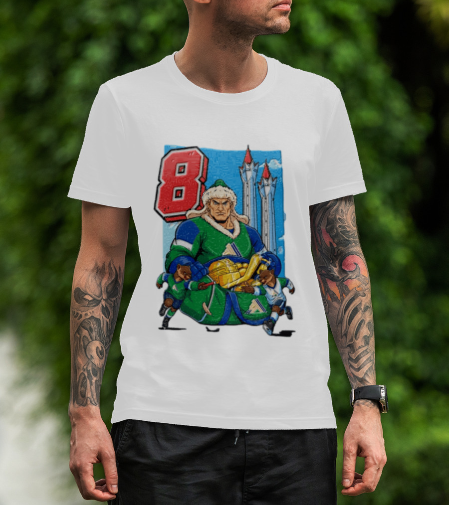 Shipachyov 8 Fur Hat Muscular Hockey Player Holding Gold Helmets T-Shirt