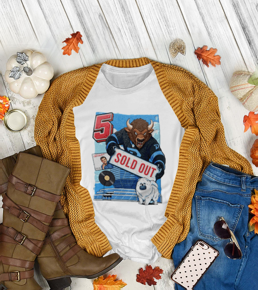 5 Bison Sold Out Sign White Fluffy Dog Holding Puck T-Shirt