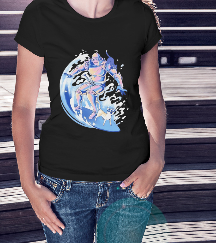 Alphonse Elric Surfing Adventure With Cool Cats On Waves T-Shirt