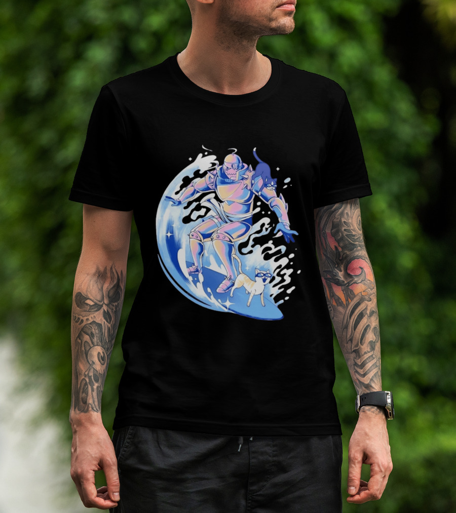 Alphonse Elric Surfing Adventure With Cool Cats On Waves T-Shirt