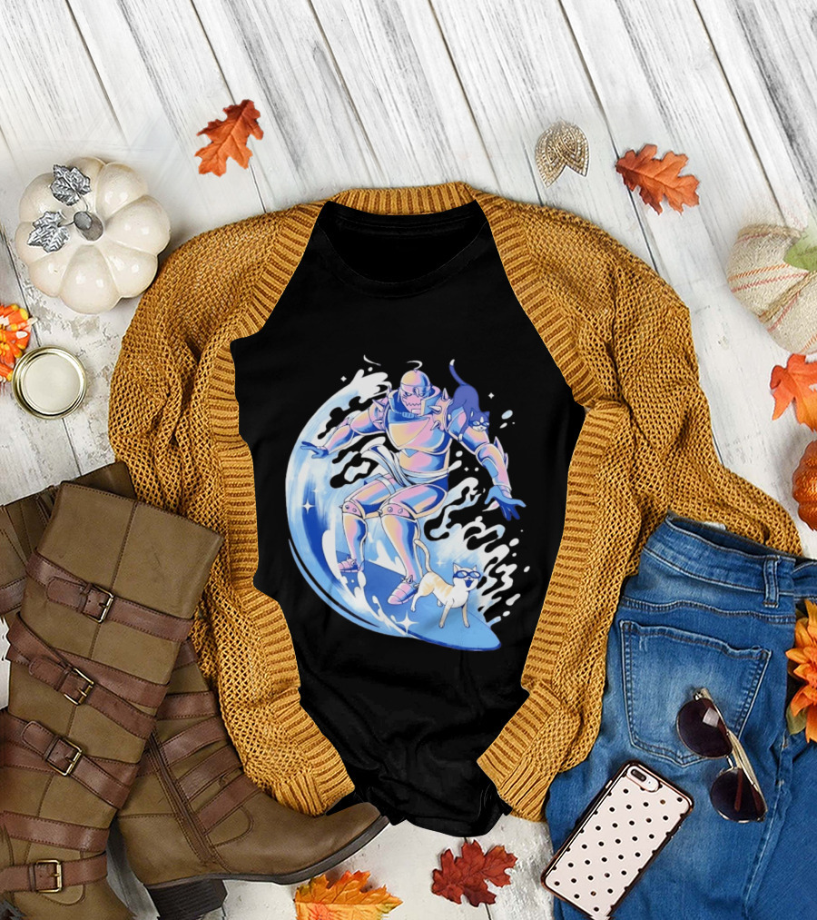 Alphonse Elric Surfing Adventure With Cool Cats On Waves T-Shirt