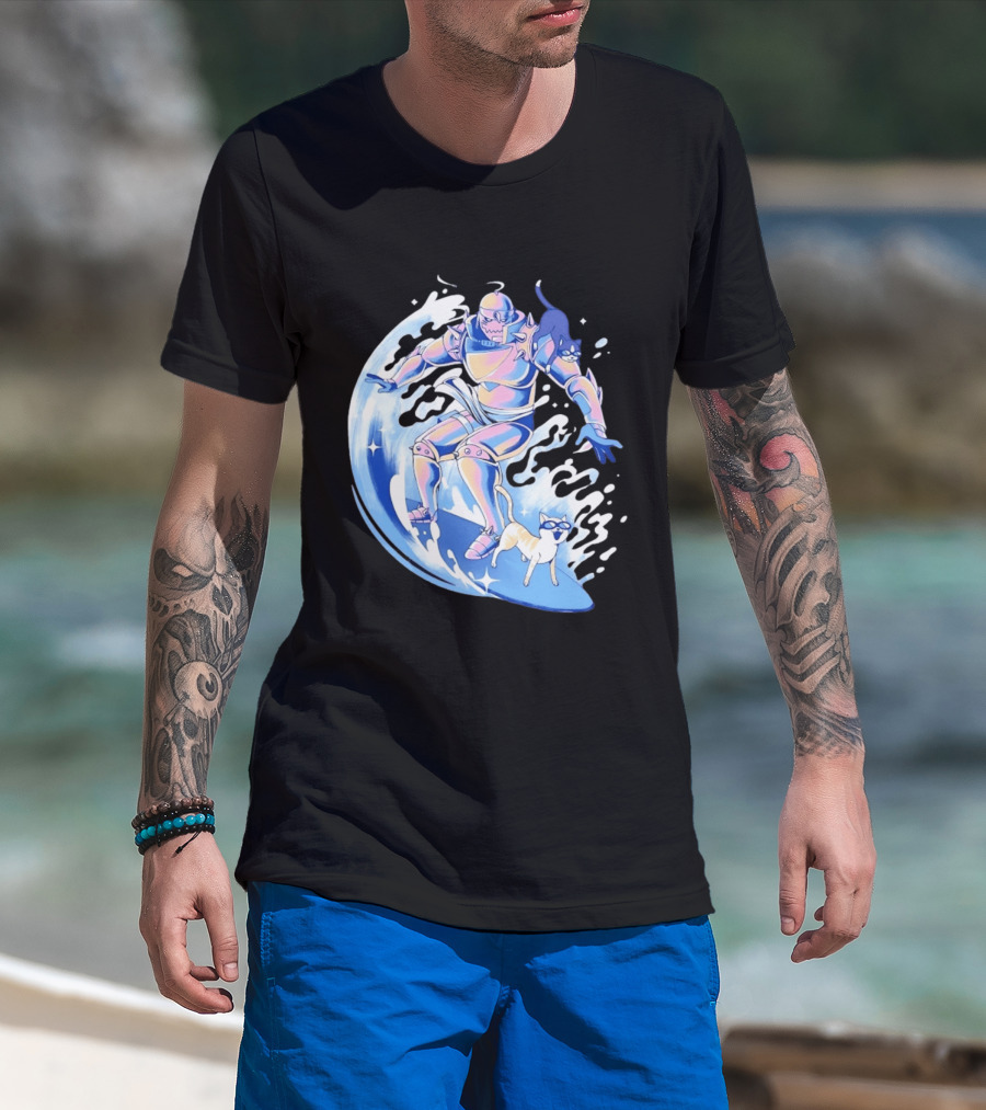 Alphonse Elric Surfing Adventure With Cool Cats On Waves T-Shirt