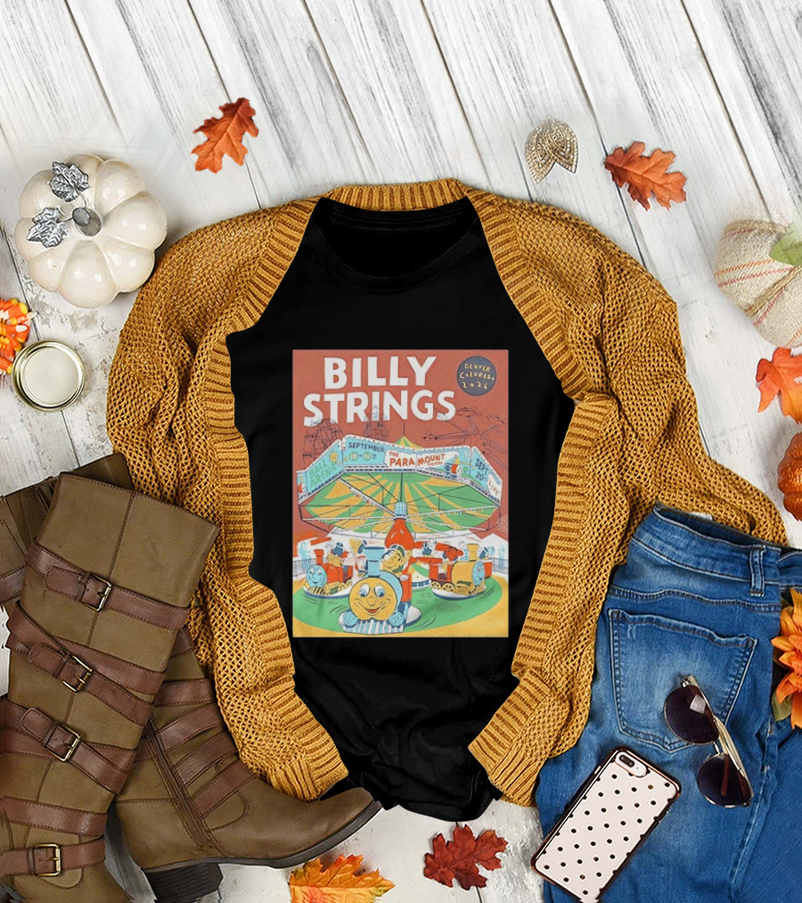 Billy Strings Denver Colorado 2026 Ball Arena Paramount Theatre September Concert Featuring Train Carousel Illustrations T-Shirt
