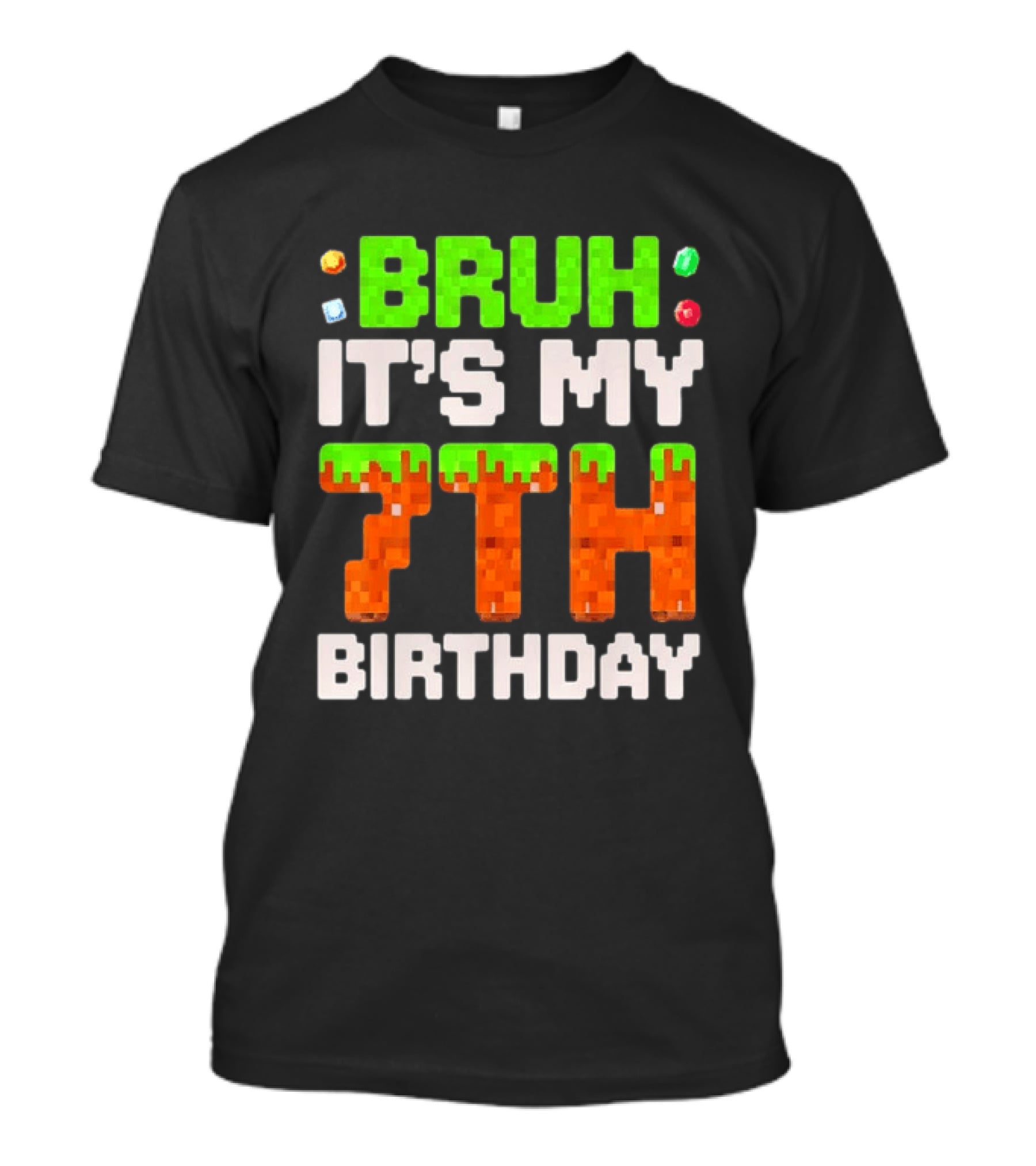 Bruh It's My 7th Birthday Pixel Gamer Style Block T-Shirt