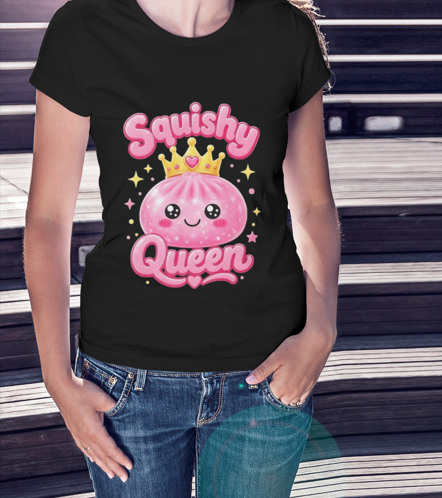 Squishy Queen Kawaii Mochi Pink Princess Cute Crown Stars T-Shirt