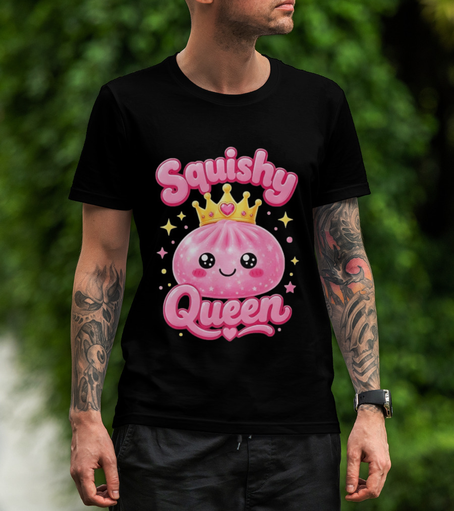 Squishy Queen Kawaii Mochi Pink Princess Cute Crown Stars T-Shirt