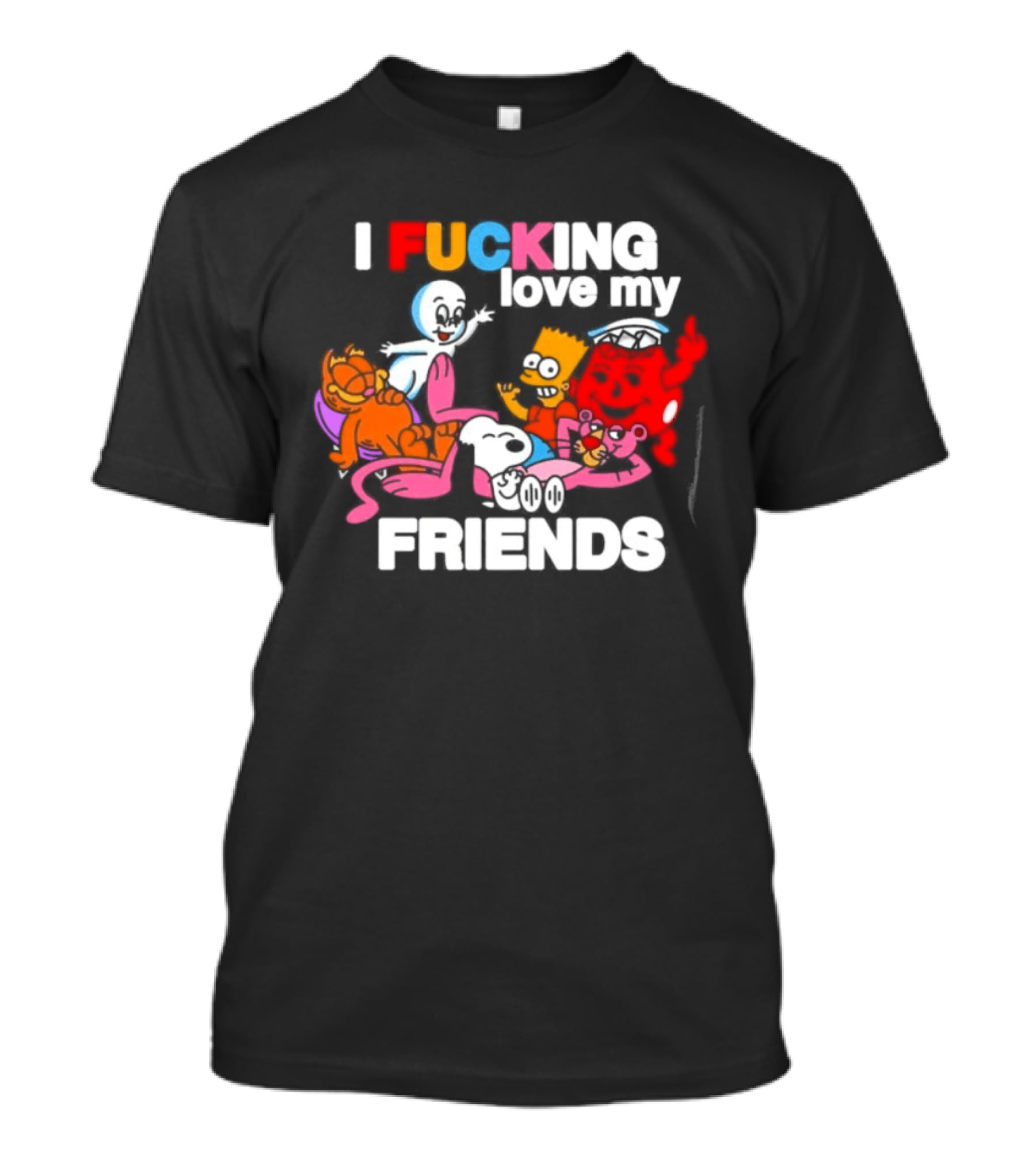 I Fucking Love My Friends Cartoon Mashup Casper Garfield Bart Homer Kirby T-Shirt
