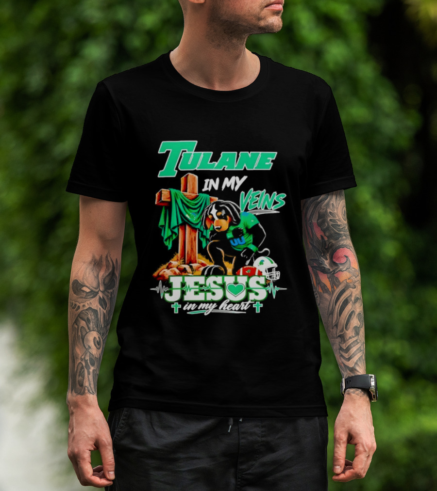 Tulane Spirit Football Jesus Faithful Heart Cross Helmets Football T-Shirt