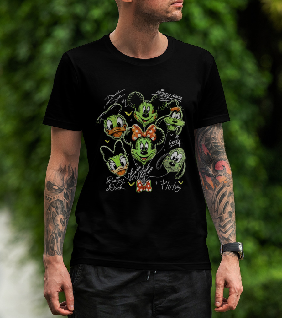 Zoombie Mickey Mouse And Friends Balloons Halloween Donald Duck Goofy Pluto Signatures T-Shirt