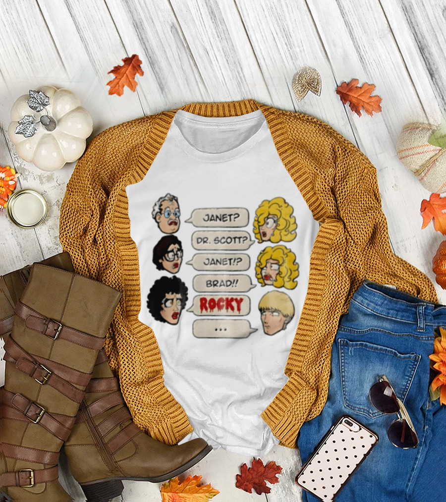 Janet Dr Scott Brad Rocky Horror Picture Show Speech Bubbles Cartoon Heads Dialogue T-Shirt