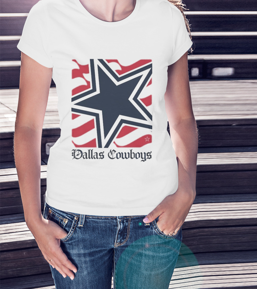 Dallas Cowboys Star With Red Background Stripes T-Shirt