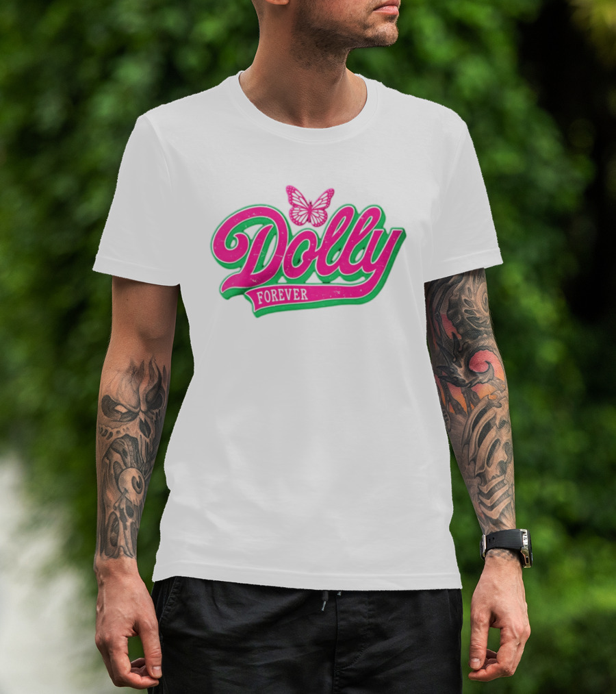 Dolly Forever Pink Butterfly Script T-Shirt