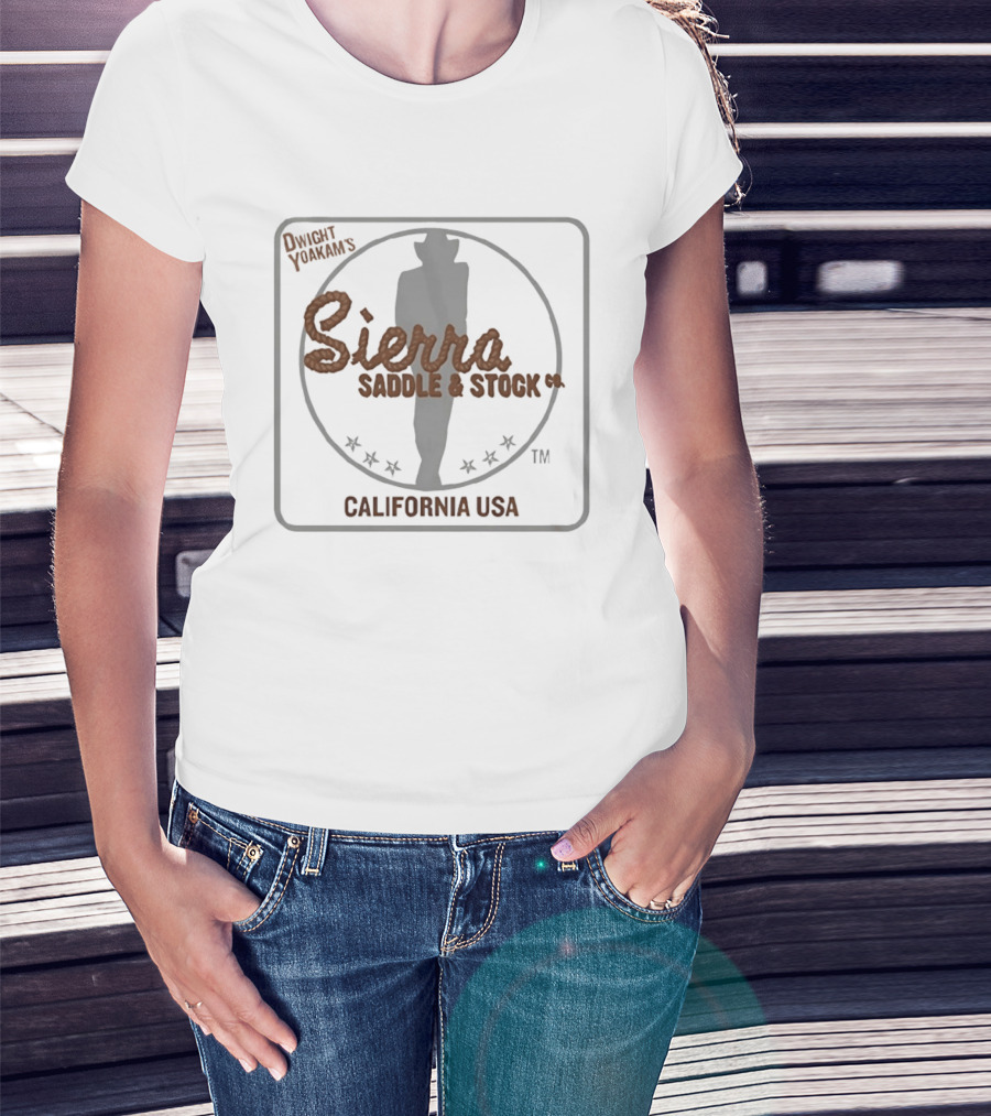 Dwight Yoakam Sierra Saddle And Stock Co California USA Cowboy Silhouette And Stars T-Shirt