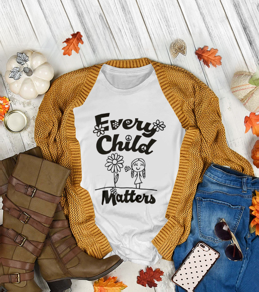 Every Child Matters Peace Symbol Flowers And Girl Awareness T-Shirt