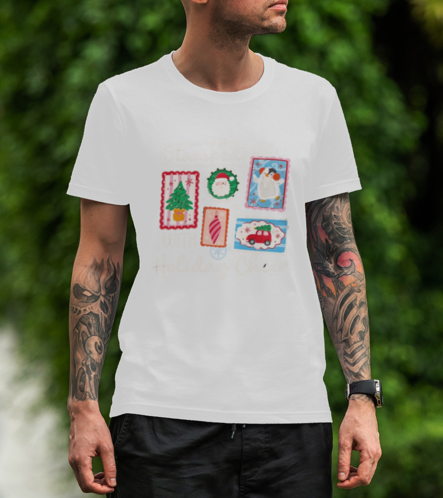 Stamped With Holiday Cheer Christmas Tree Santa Penguin Car T-Shirt