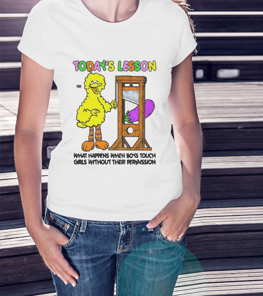 Today's Lesson What Happens When Boys Touch Girls Without Their Permission Big Bird And Guillotine T-Shirt