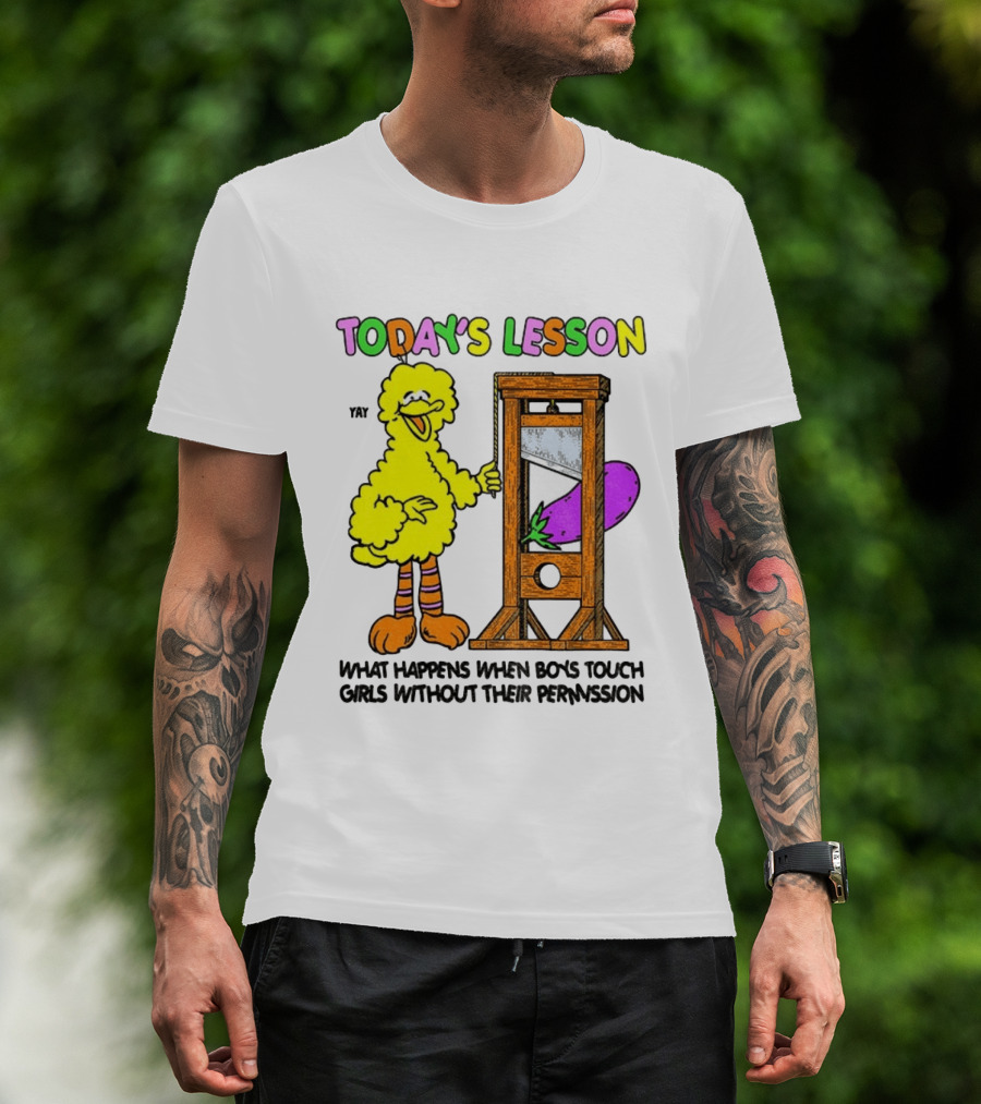 Today's Lesson What Happens When Boys Touch Girls Without Their Permission Big Bird And Guillotine T-Shirt