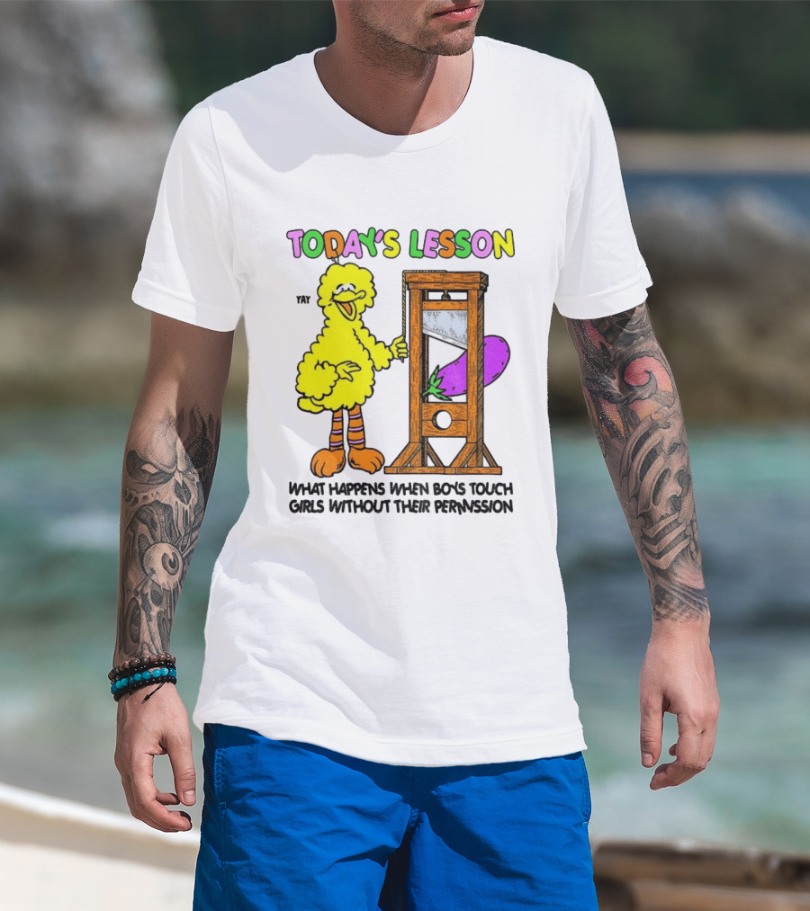 Today's Lesson What Happens When Boys Touch Girls Without Their Permission Big Bird And Guillotine T-Shirt