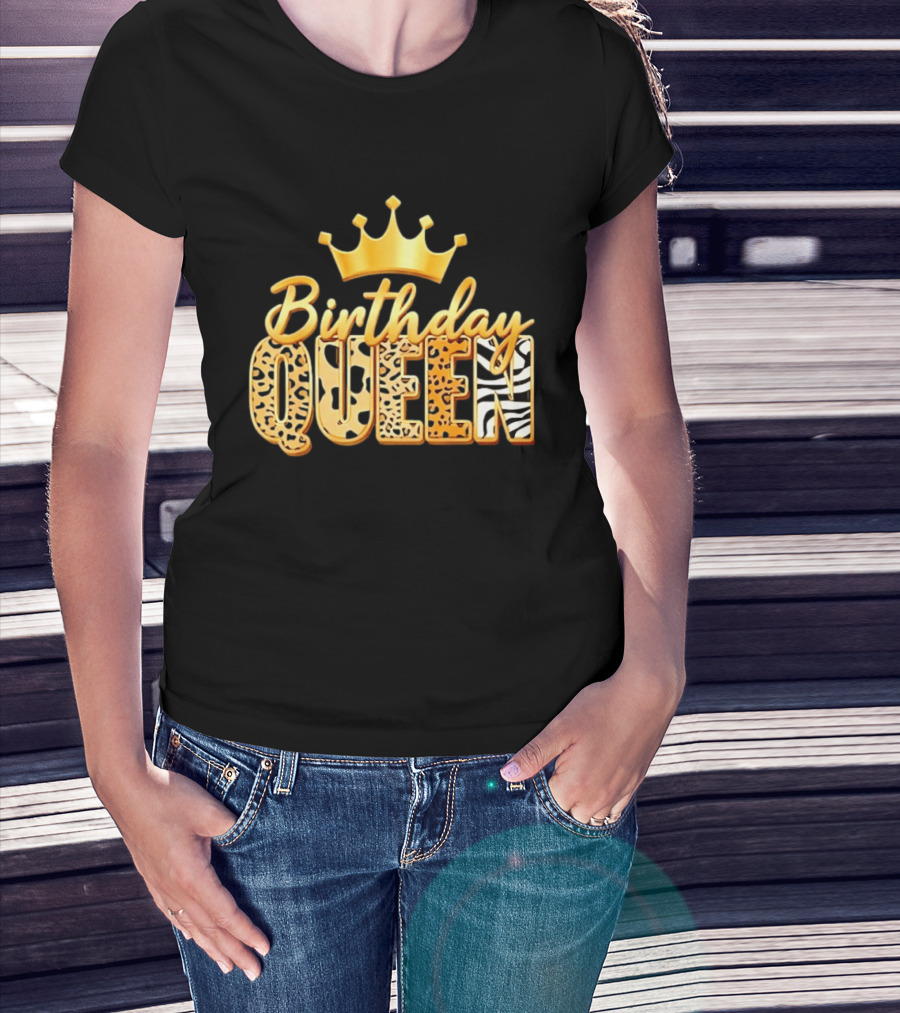 Birthday Queen Crown Leopard Print Zebra T-Shirt