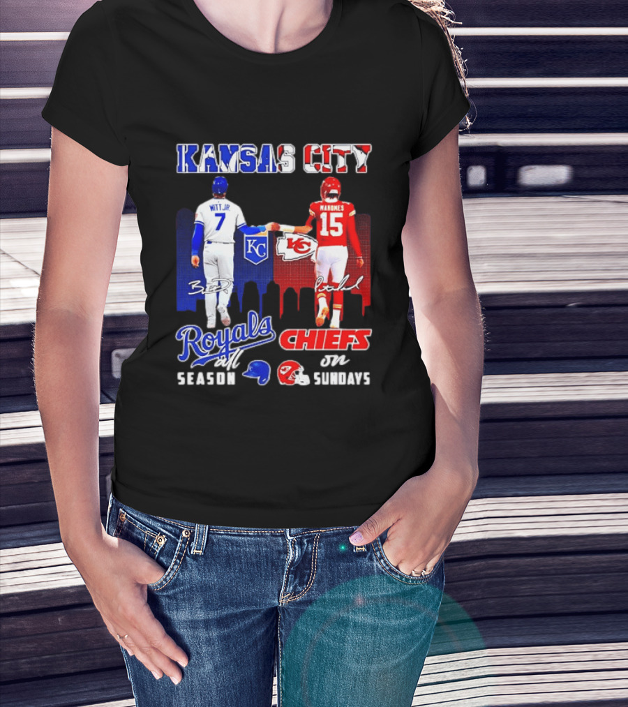 Kansas City Royals And Chiefs Bobby Witt Jr Patrick Mahomes NFL MLB All Season Sundays T-Shirt