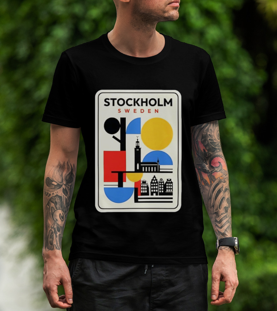 Stockholm Sweden Geometric Cityscape Travel Iconic Urban Landmark Building T-Shirt